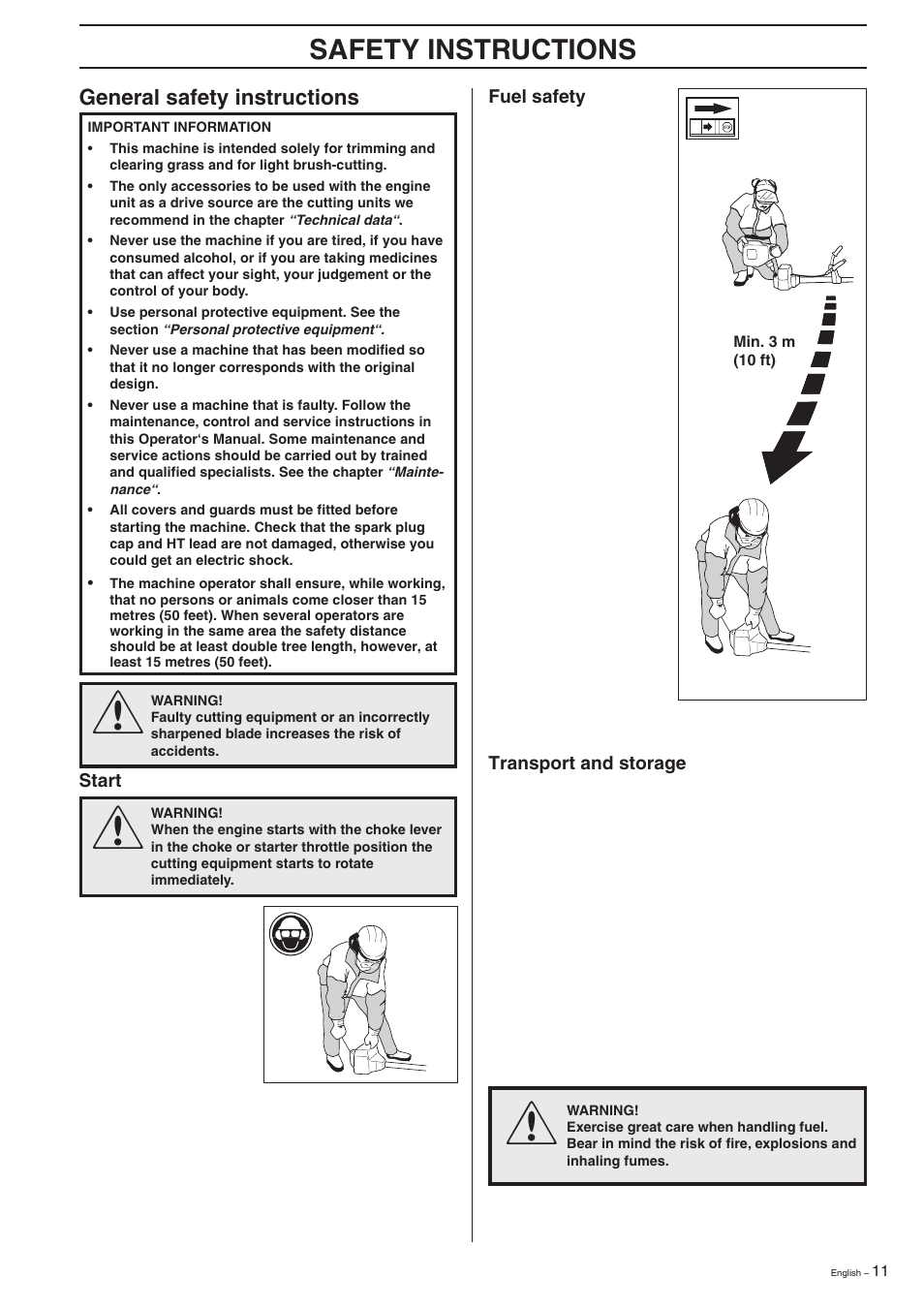 Safety instructions, General safety instructions | Husqvarna 322R User Manual | Page 11 / 44