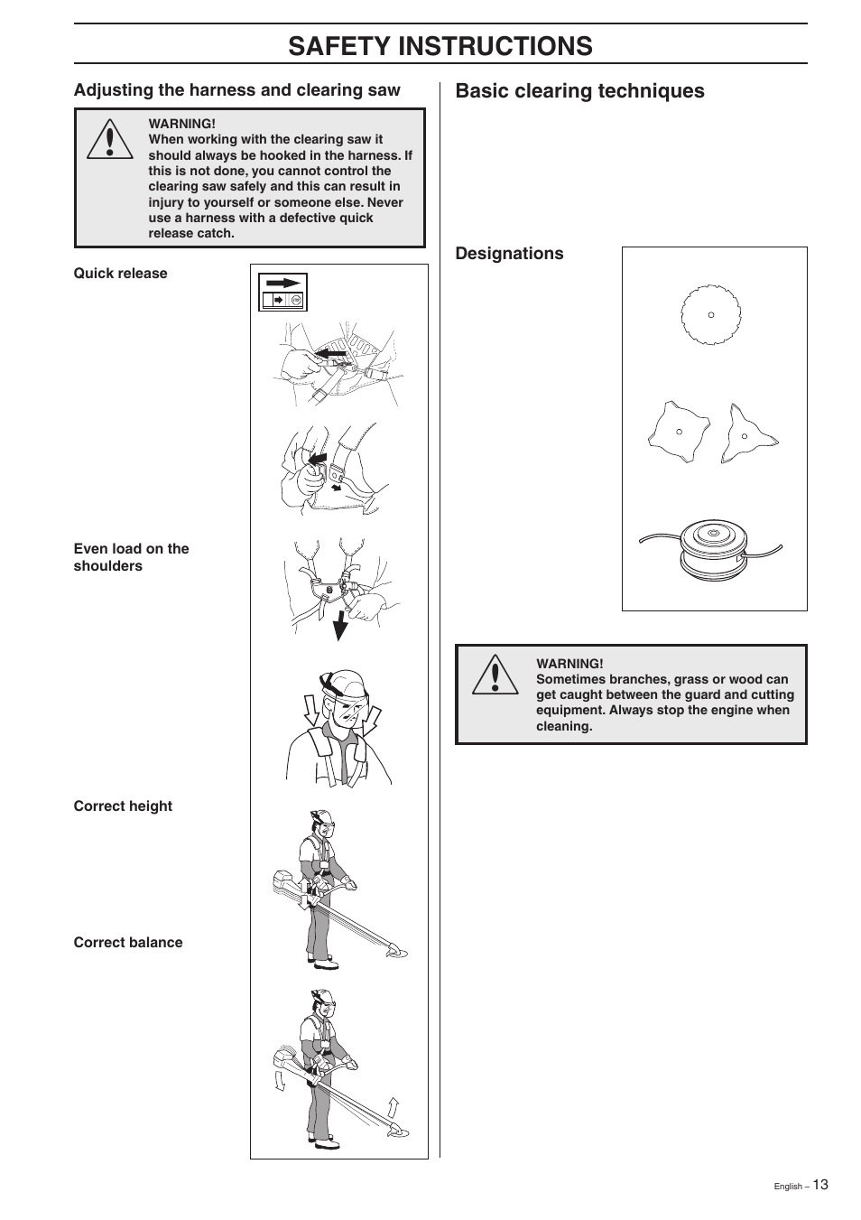 Safety instructions | Husqvarna 322R User Manual | Page 13 / 44