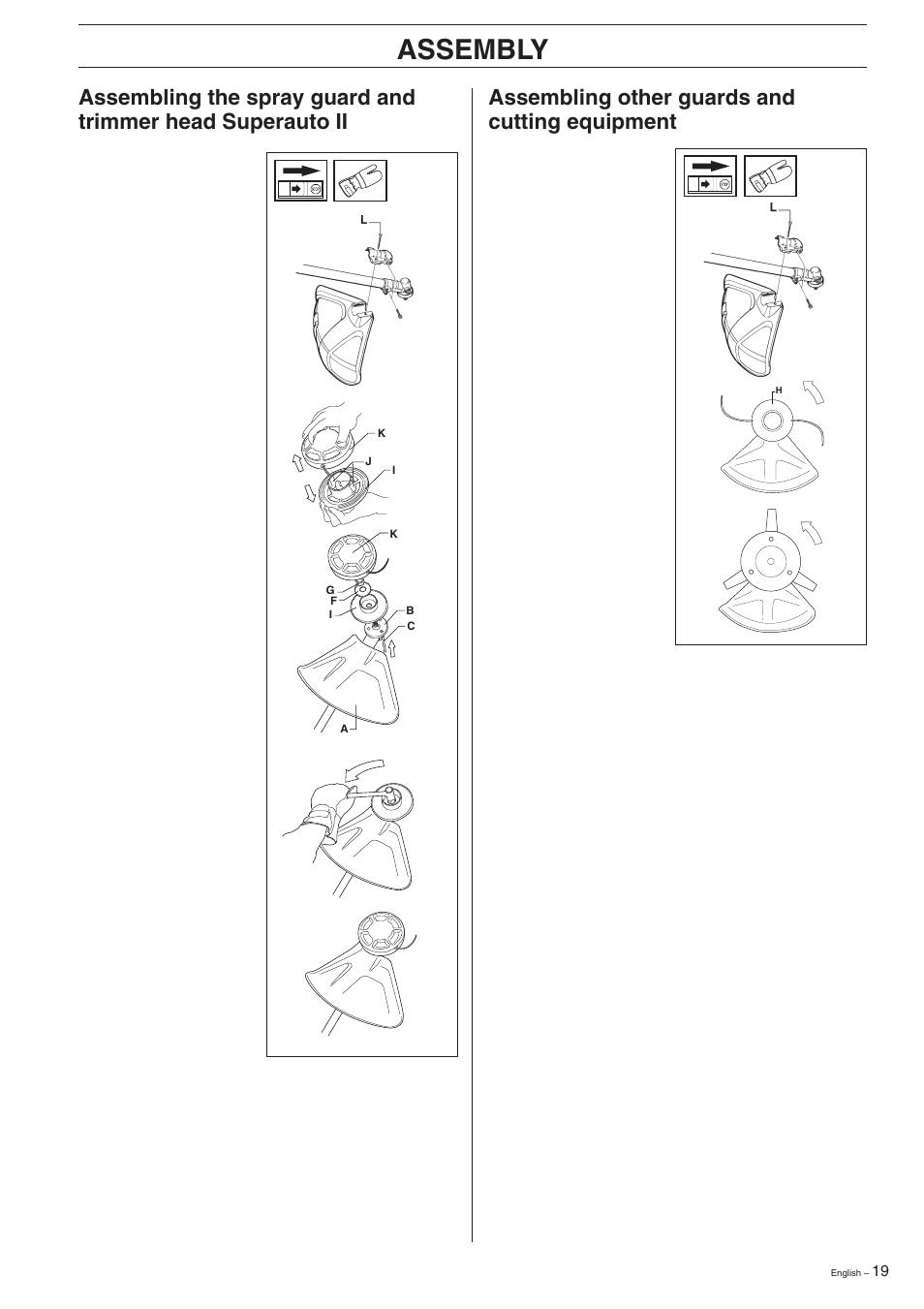 Assembly, Assembling other guards and cutting equipment | Husqvarna 322R User Manual | Page 19 / 44