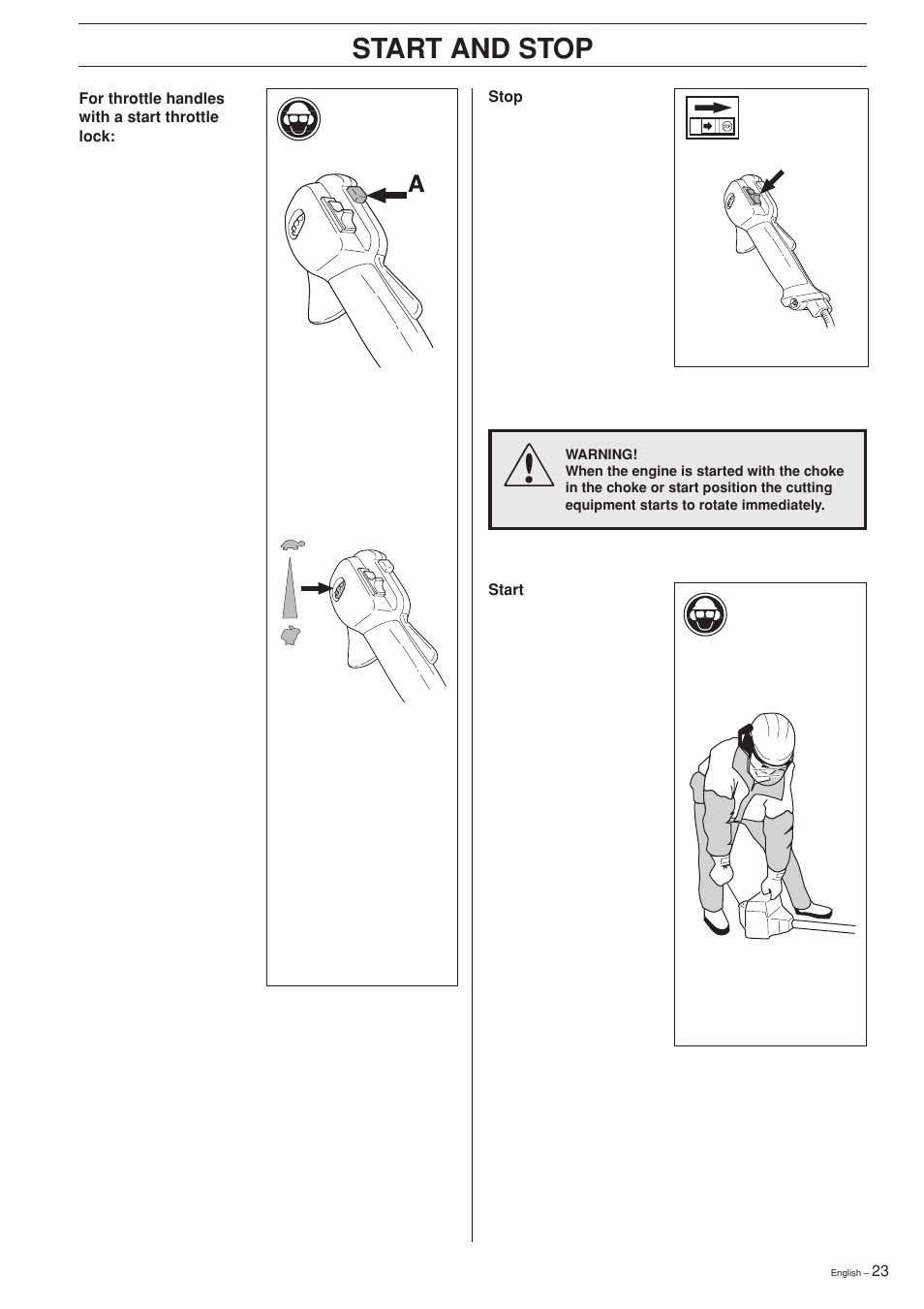 Start and stop | Husqvarna 322R User Manual | Page 23 / 44