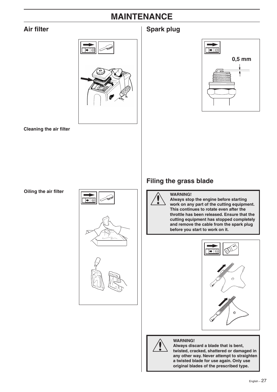 Maintenance | Husqvarna 322R User Manual | Page 27 / 44