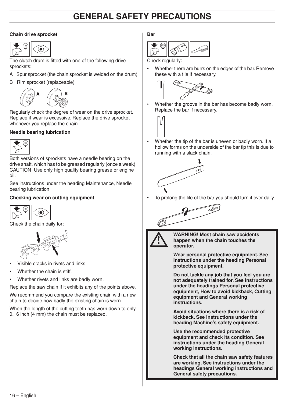 General safety precautions | Husqvarna 575XP User Manual | Page 16 / 48