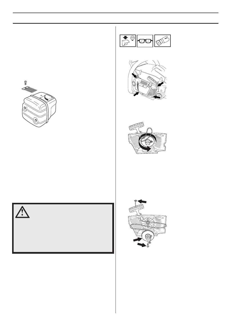 Starter, Changing a broken or worn starter cord, Tensioning the recoil spring | Maintenance | Husqvarna 1153178-95 User Manual | Page 34 / 44