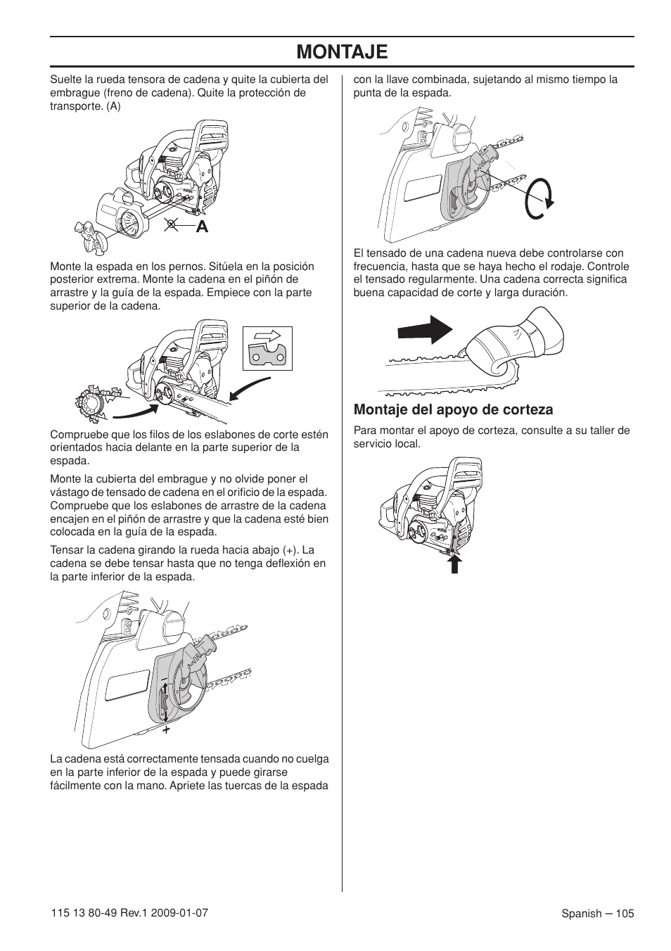Montaje del apoyo de corteza, Montaje | Husqvarna EPA III User Manual | Page 105 / 132