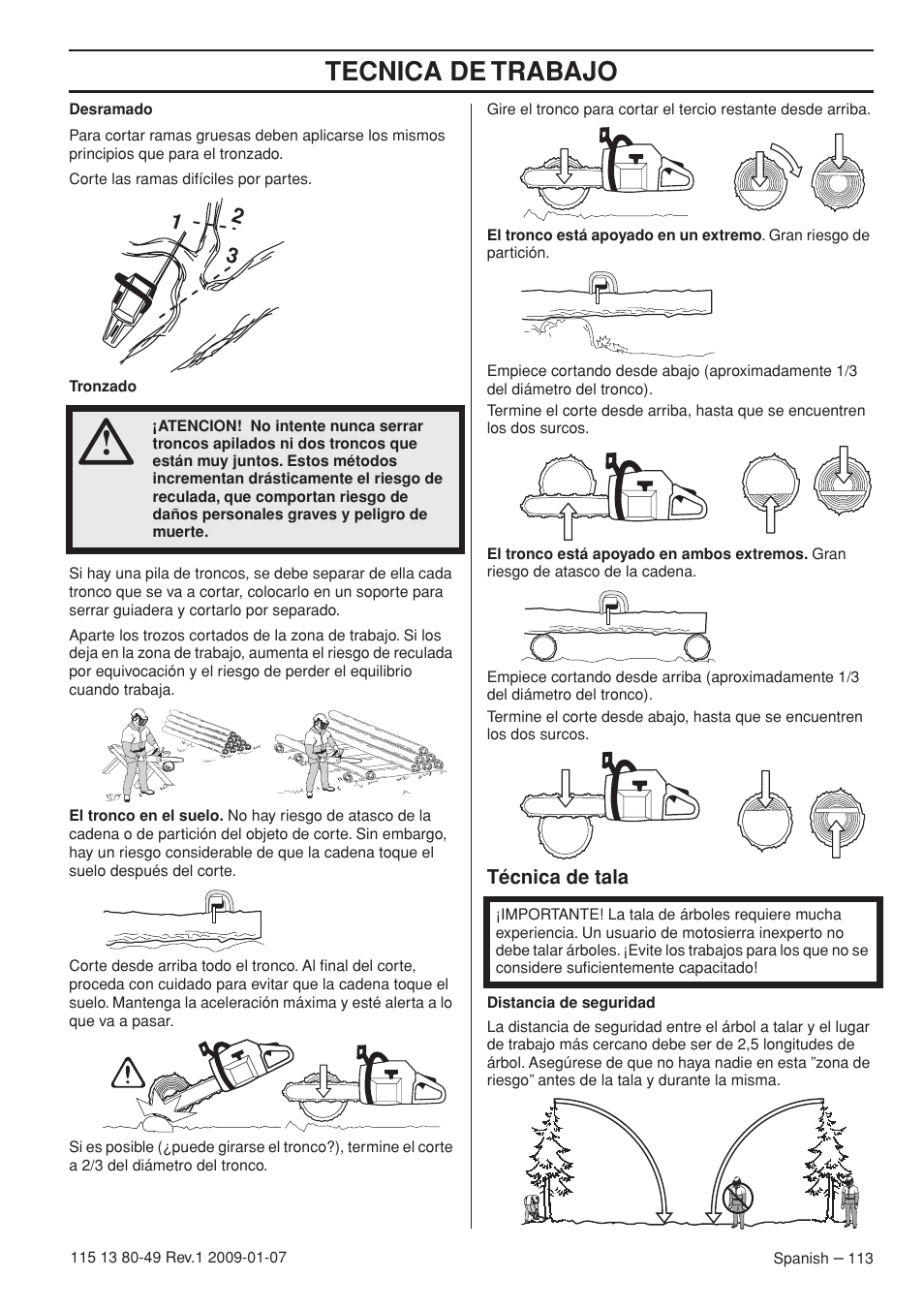 Técnica de tala, Tecnica de trabajo | Husqvarna EPA III User Manual | Page 113 / 132