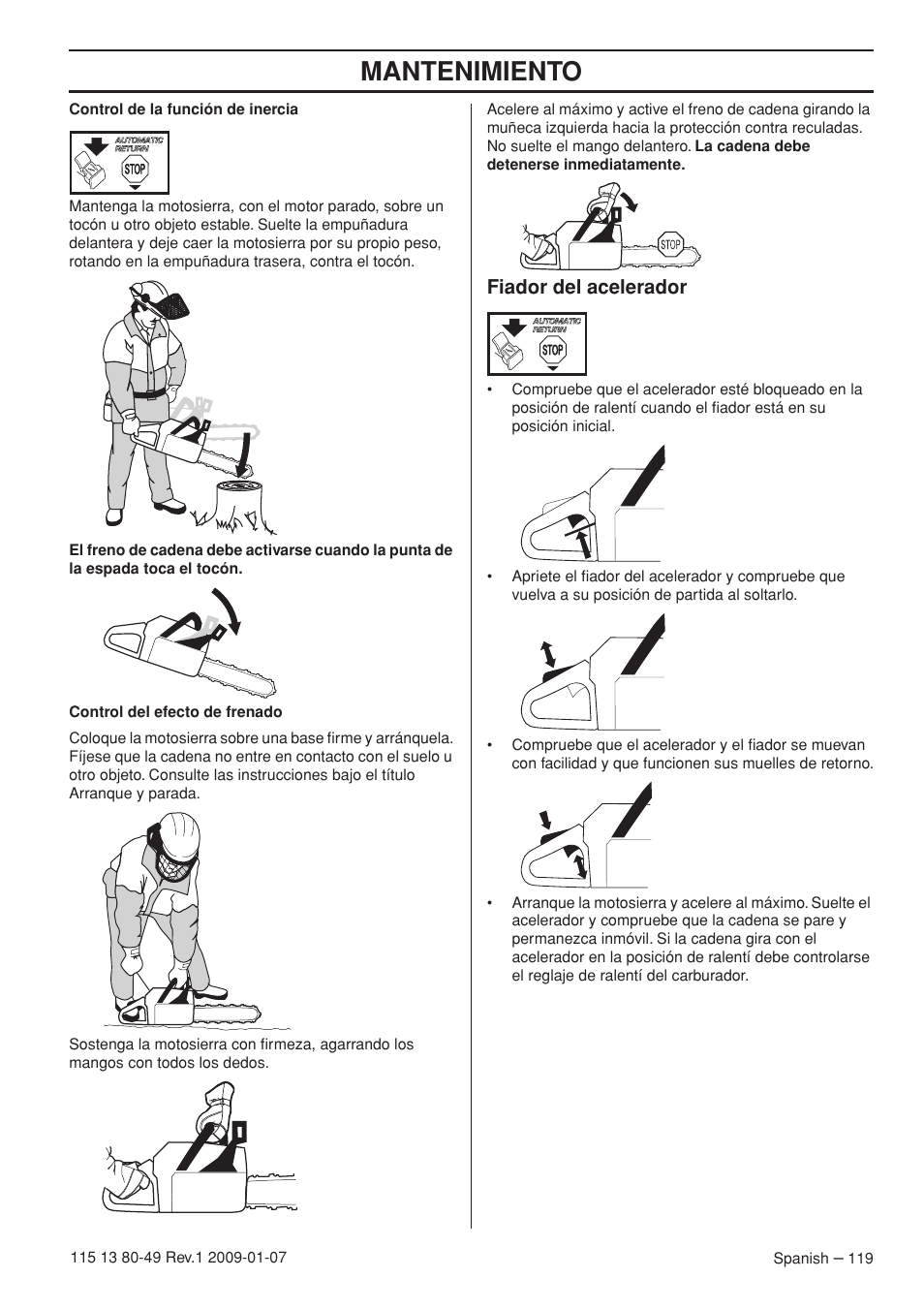 Fiador del acelerador, Mantenimiento | Husqvarna EPA III User Manual | Page 119 / 132