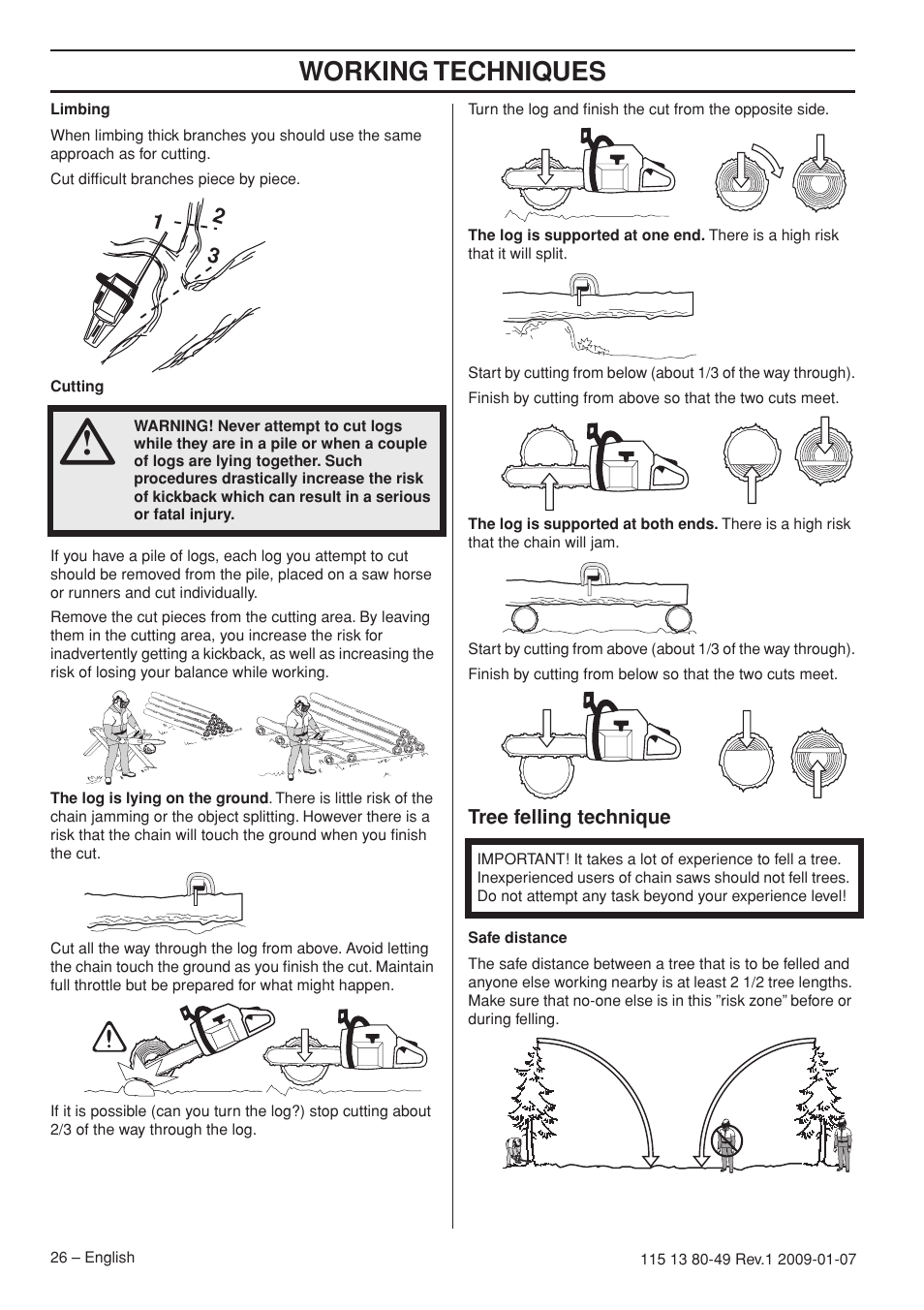 Tree felling technique, Working techniques | Husqvarna EPA III User Manual | Page 26 / 132