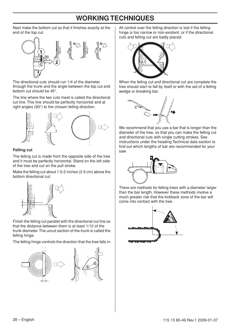Working techniques | Husqvarna EPA III User Manual | Page 28 / 132