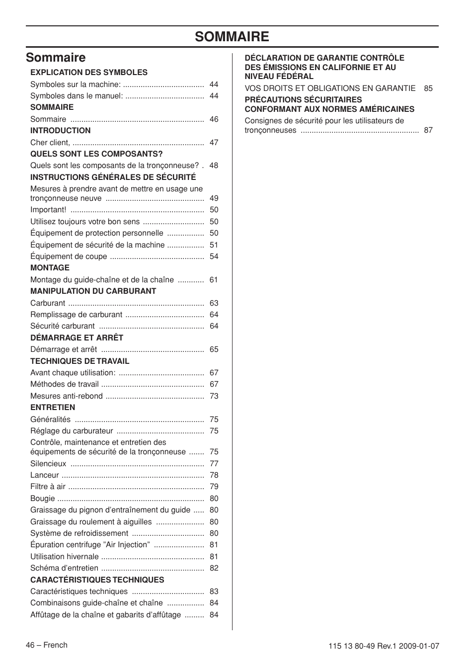 Sommaire | Husqvarna EPA III User Manual | Page 46 / 132