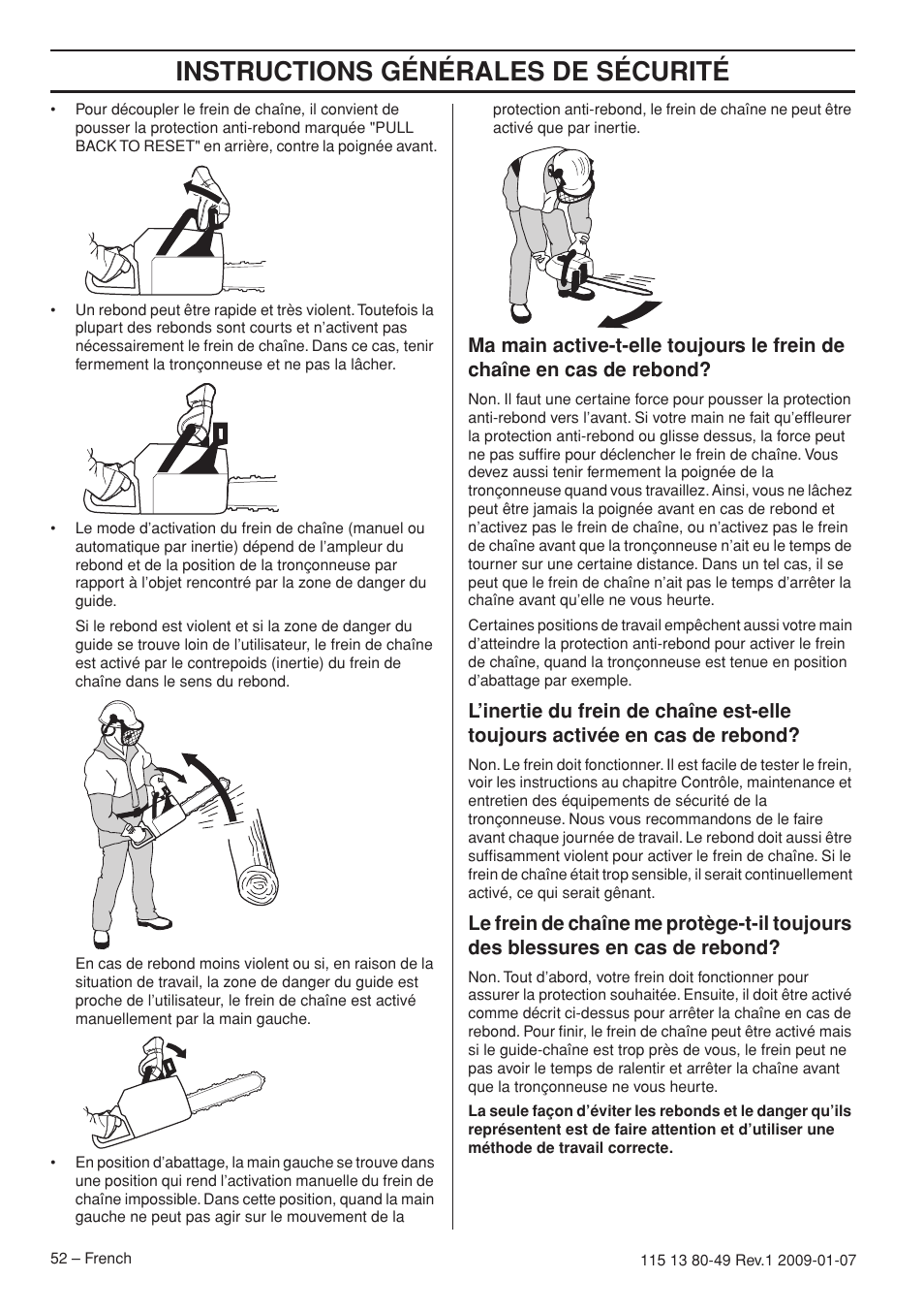 Instructions générales de sécurité | Husqvarna EPA III User Manual | Page 52 / 132