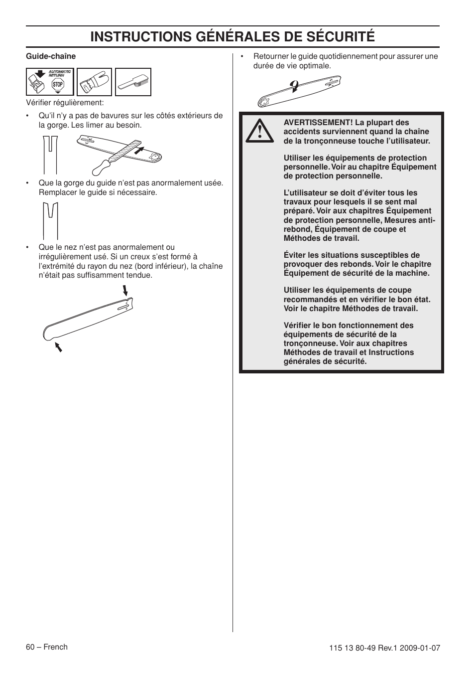 Instructions générales de sécurité | Husqvarna EPA III User Manual | Page 60 / 132