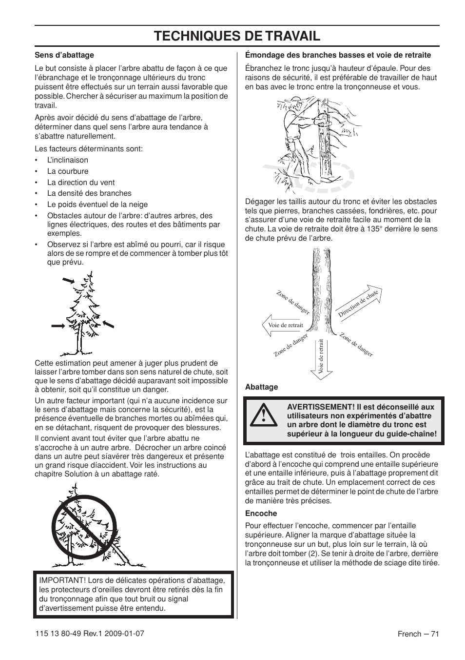 Techniques de travail | Husqvarna EPA III User Manual | Page 71 / 132