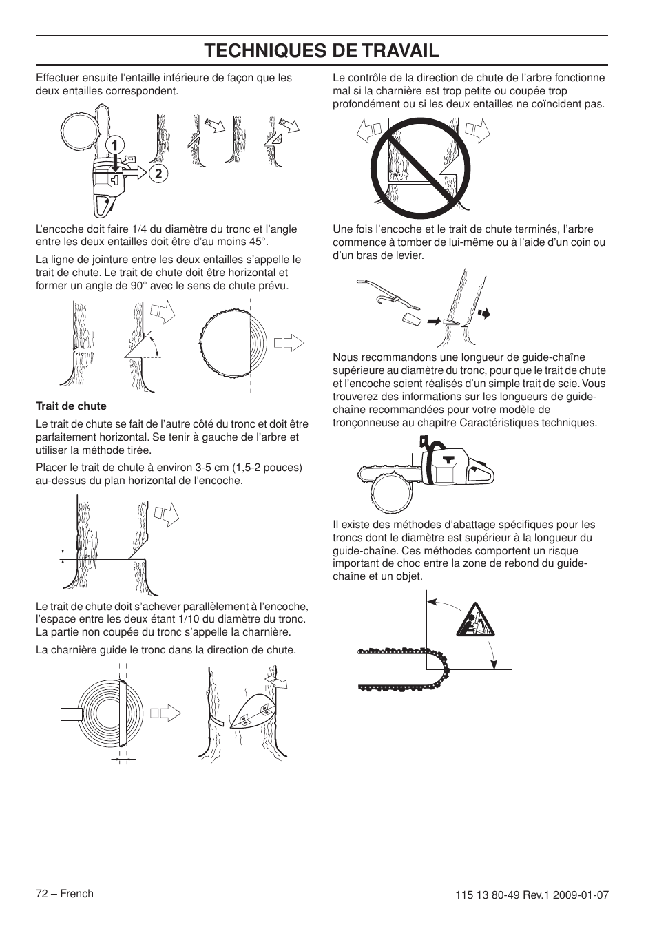 Techniques de travail | Husqvarna EPA III User Manual | Page 72 / 132