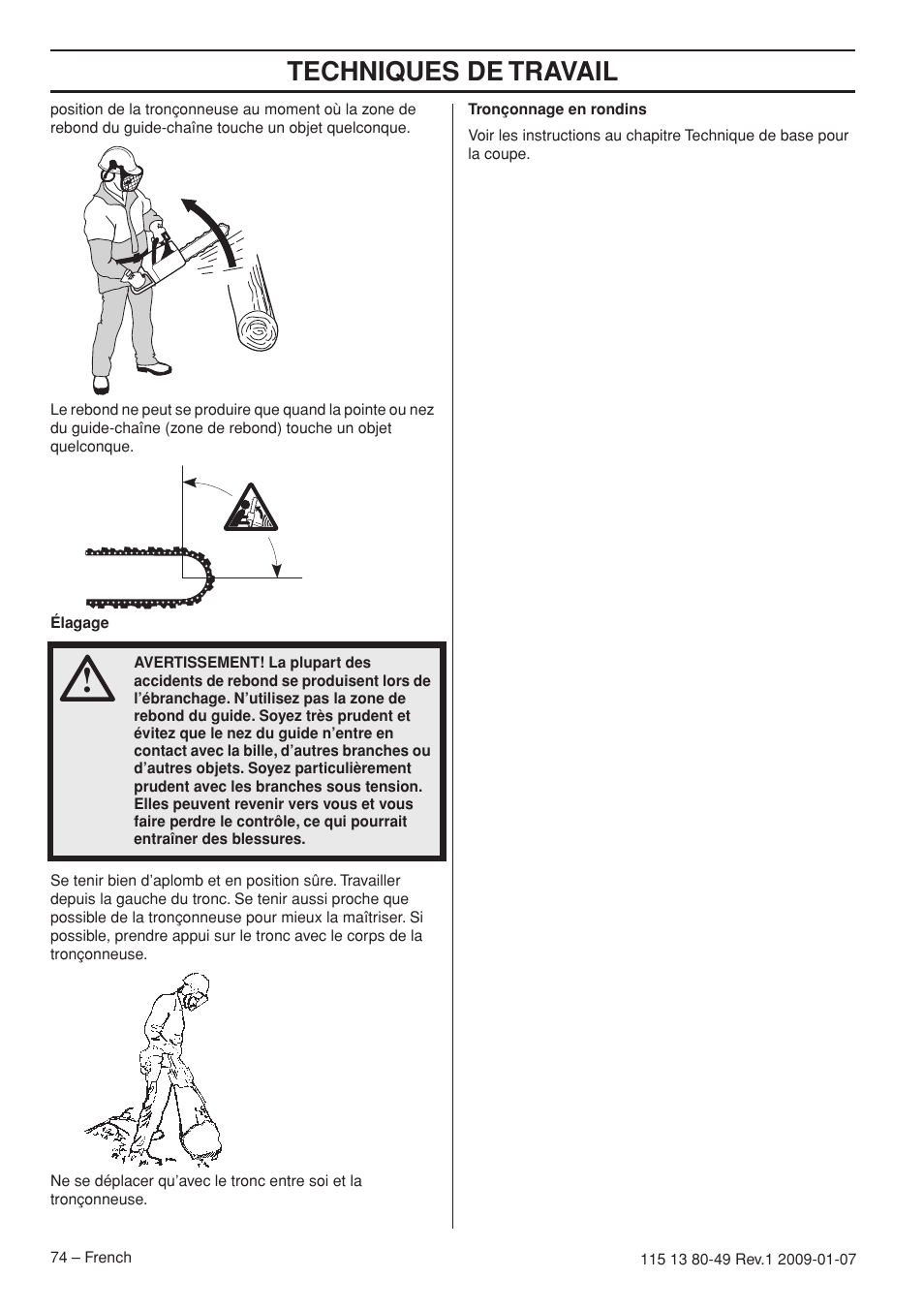 Techniques de travail | Husqvarna EPA III User Manual | Page 74 / 132