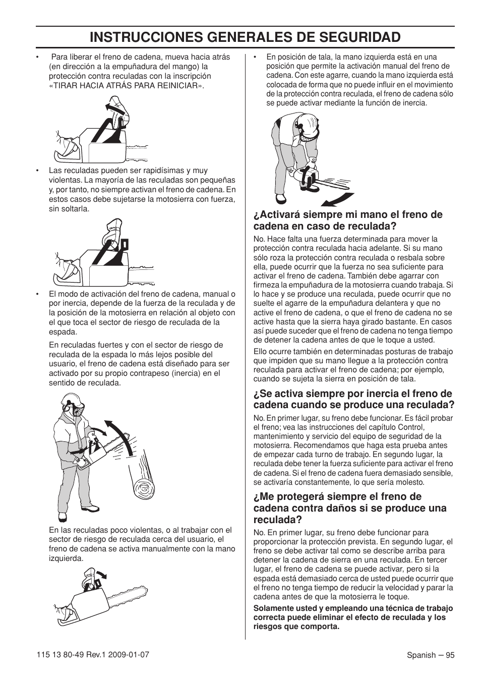 Instrucciones generales de seguridad | Husqvarna EPA III User Manual | Page 95 / 132