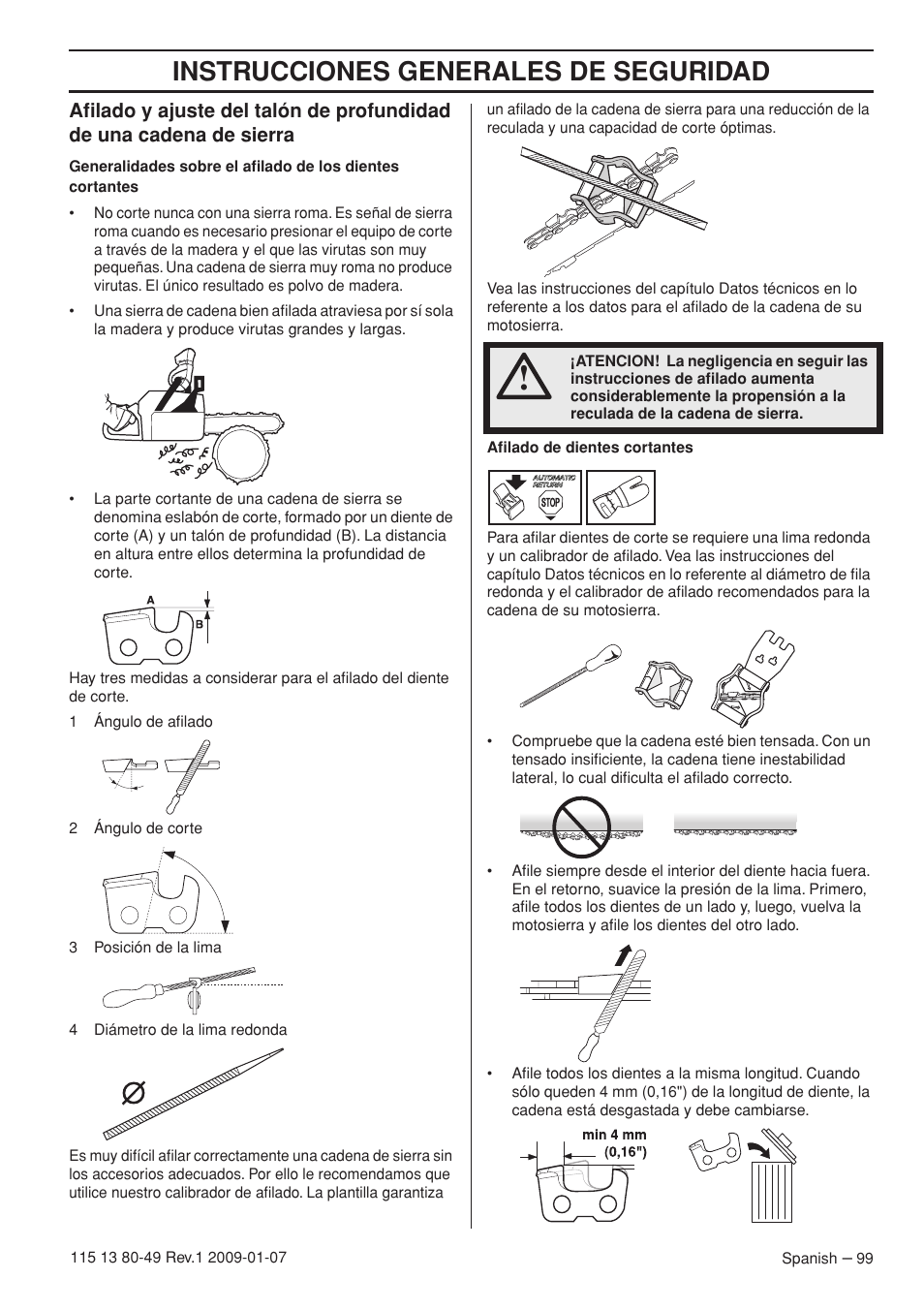 Instrucciones generales de seguridad | Husqvarna EPA III User Manual | Page 99 / 132