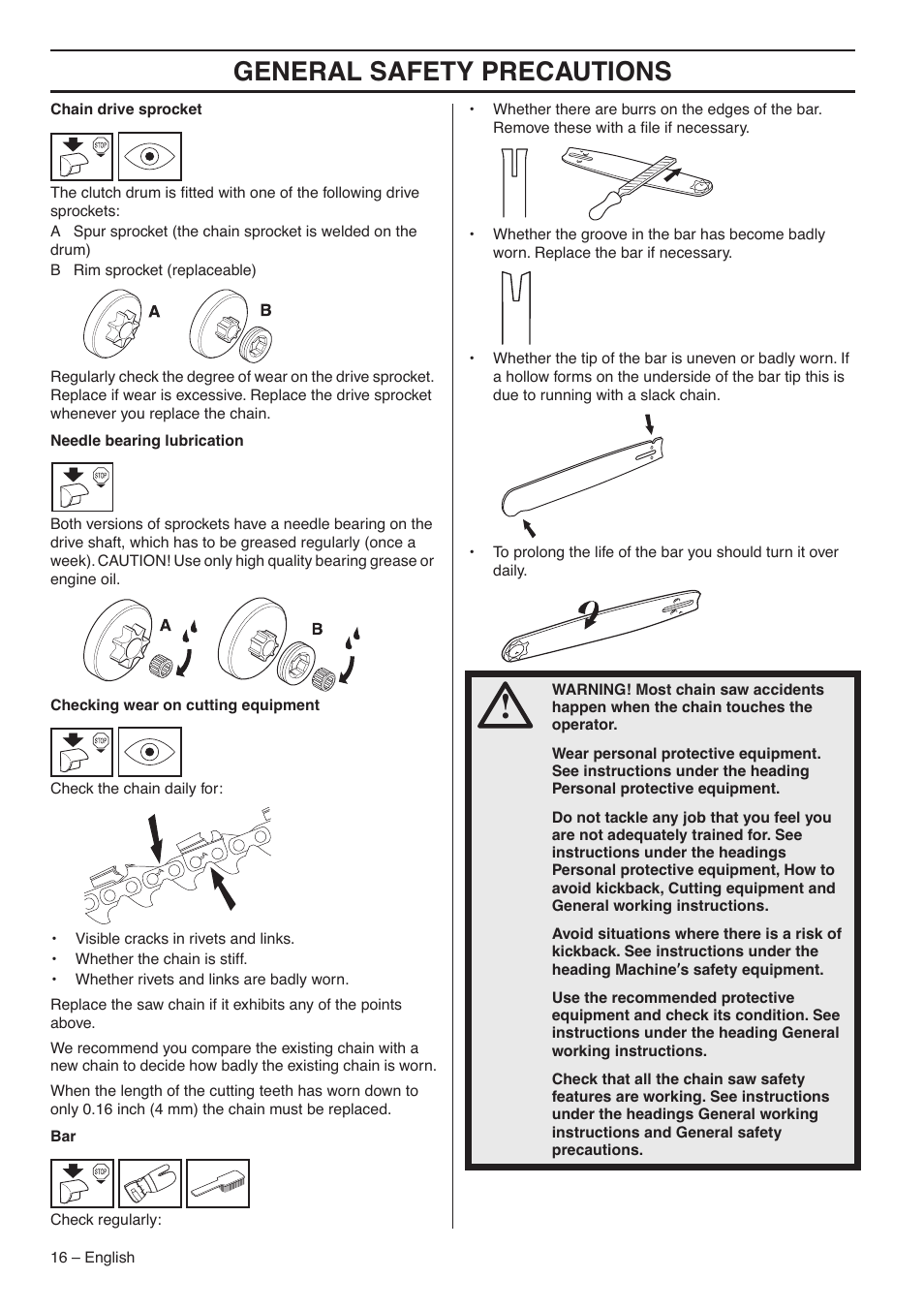 General safety precautions | Husqvarna 357XP EPA I User Manual | Page 16 / 44
