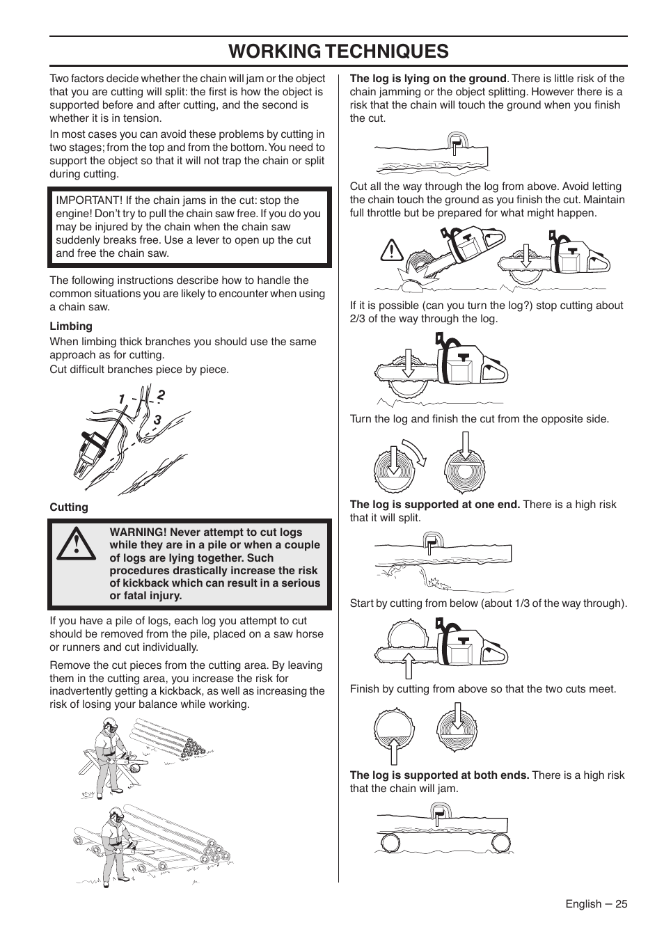 Working techniques | Husqvarna 357XP EPA I User Manual | Page 25 / 44