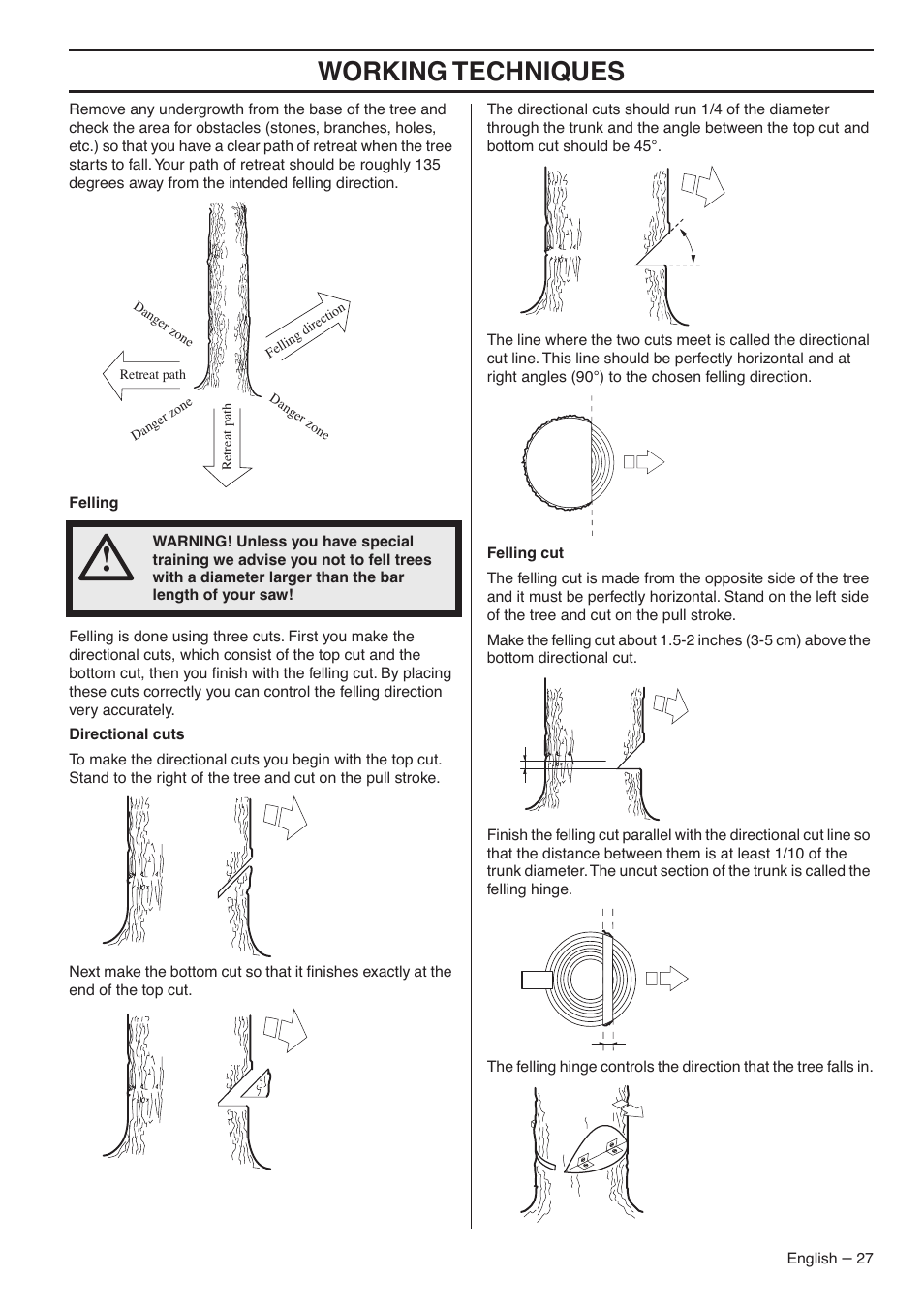 Working techniques | Husqvarna 357XP EPA I User Manual | Page 27 / 44