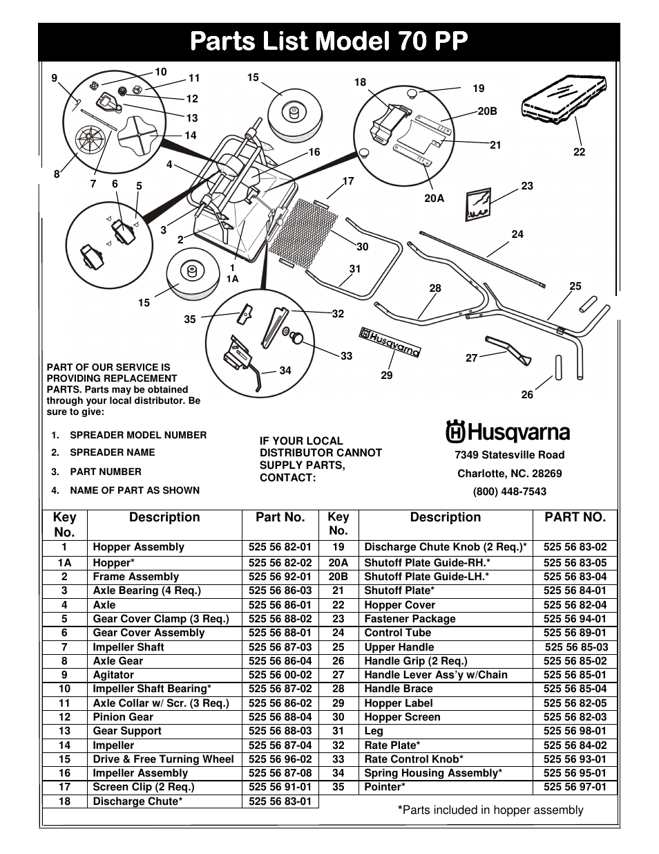 Repair parts, Parts list model 70 pp | Husqvarna 966043501 User Manual | Page 8 / 8