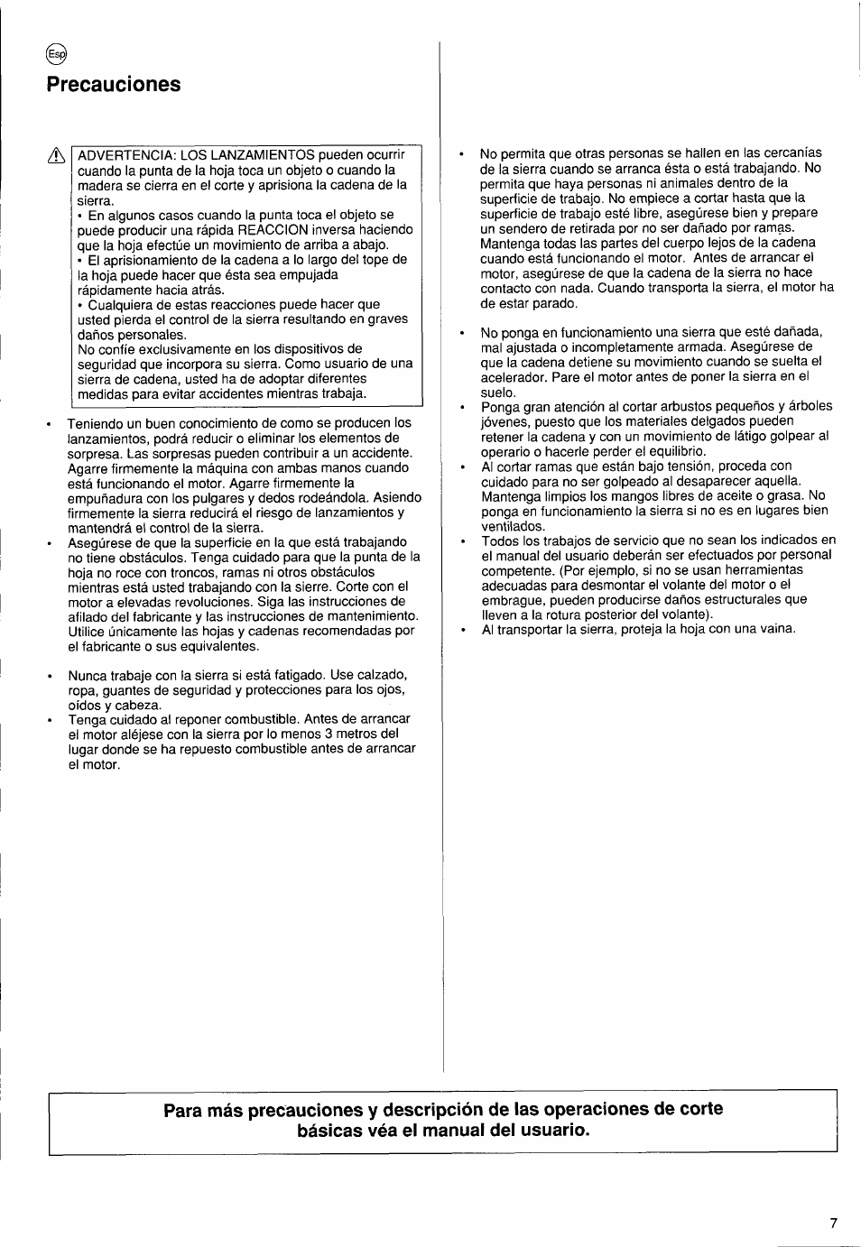 Precauciones | Husqvarna PS 50 User Manual | Page 6 / 43