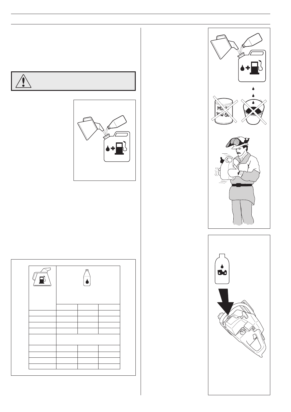 Fuel handling, Fuelmix, Chain oil | Mixing, Petrol, Two-stroke oil | Husqvarna 394XP User Manual | Page 26 / 36