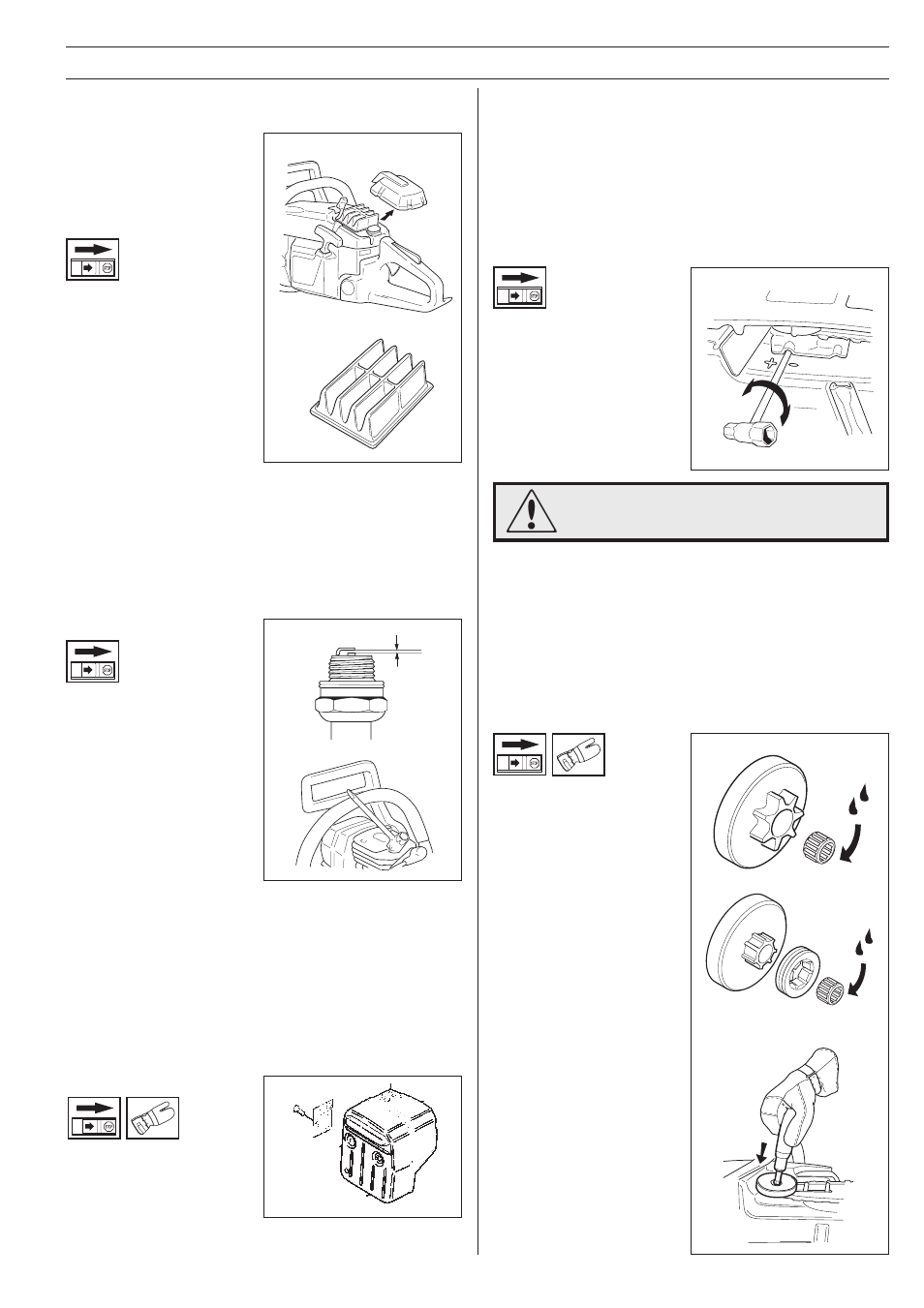 Maintenance, Needle bearing maintenance, Ab air filter | Muffler, Adjustment of the oil pump, Spark plug | Husqvarna 394XP User Manual | Page 31 / 36