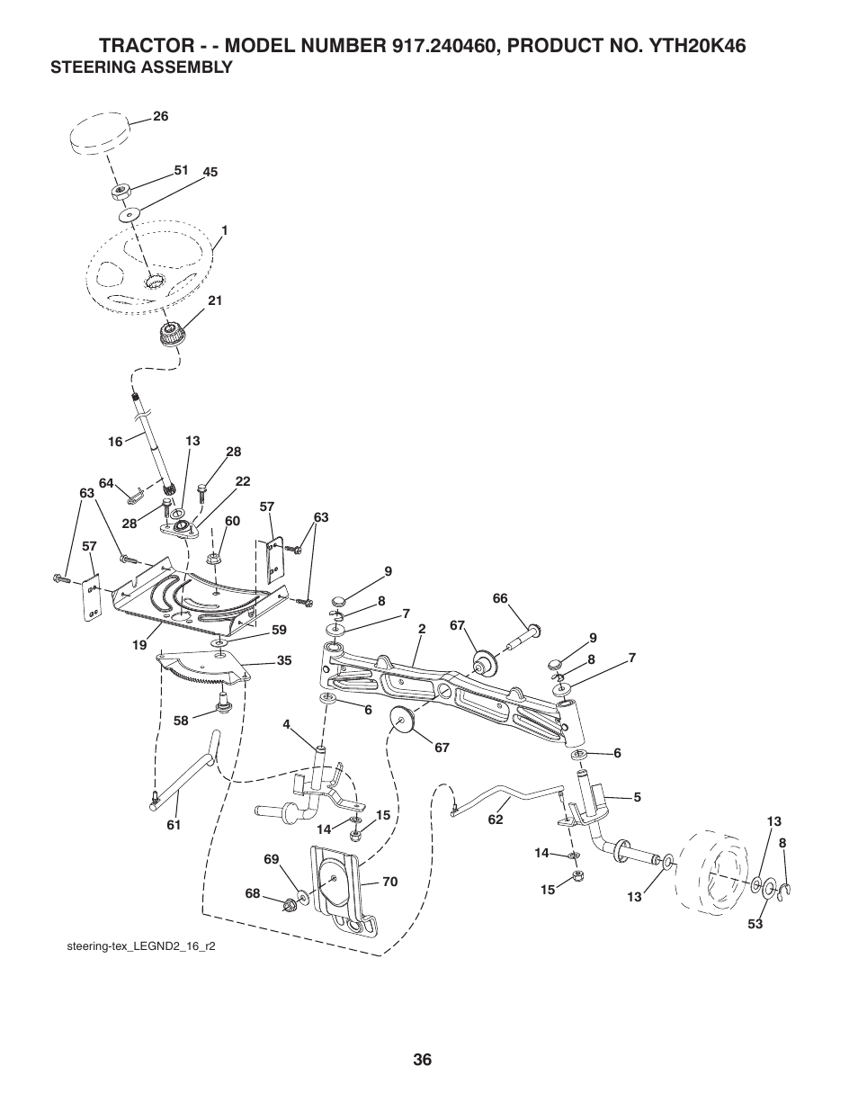 Steering, Steering assembly | Husqvarna 917.24046 User Manual | Page 36 / 56