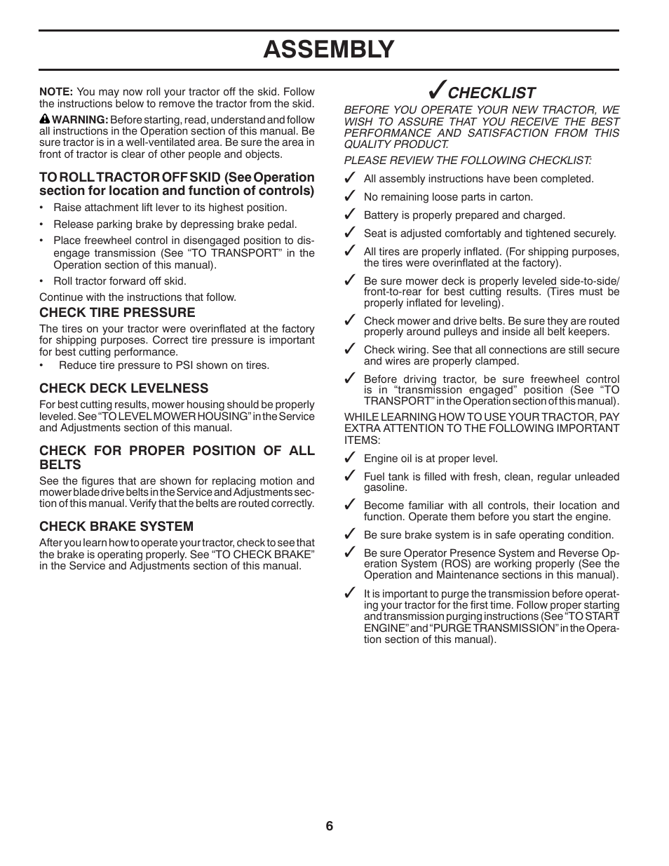 Assembly, Checklist | Husqvarna 917.24046 User Manual | Page 6 / 56