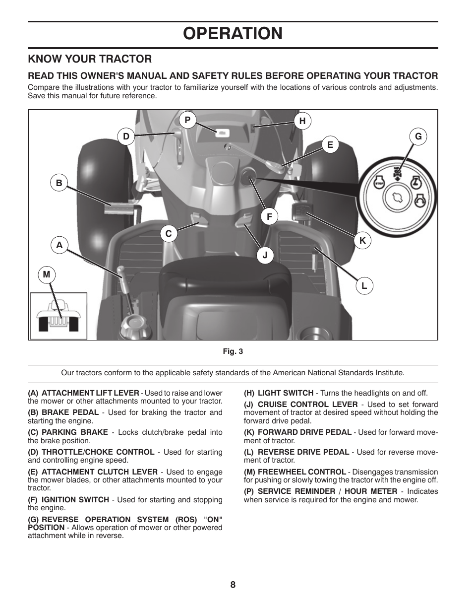 Operation, Know your tractor | Husqvarna 917.24046 User Manual | Page 8 / 56