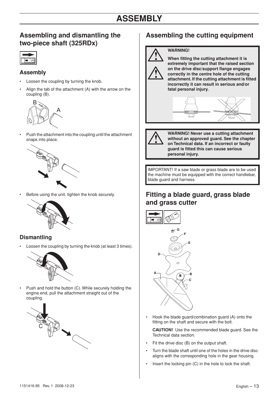 Assembly, Dismantling, Assembling the cutting equipment | Husqvarna 325RX User Manual | Page 13 / 40