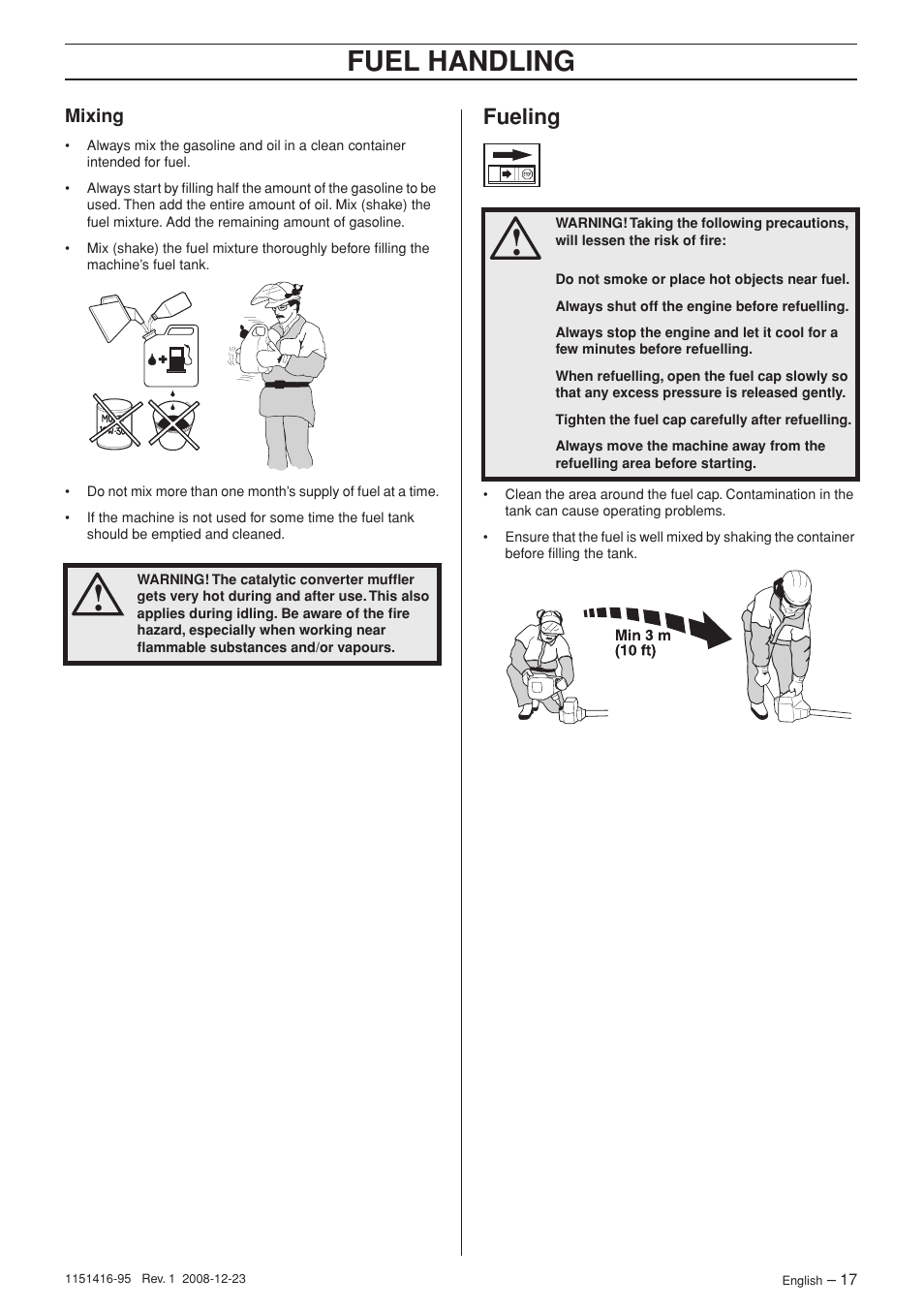 Mixing, Fueling, Fuel handling | Husqvarna 325RX User Manual | Page 17 / 40