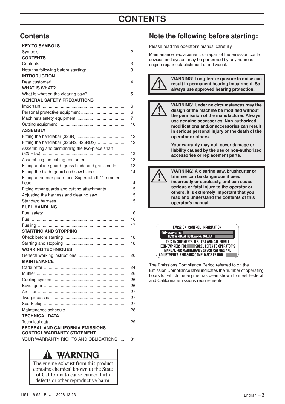 Husqvarna 325RX User Manual | Page 3 / 40