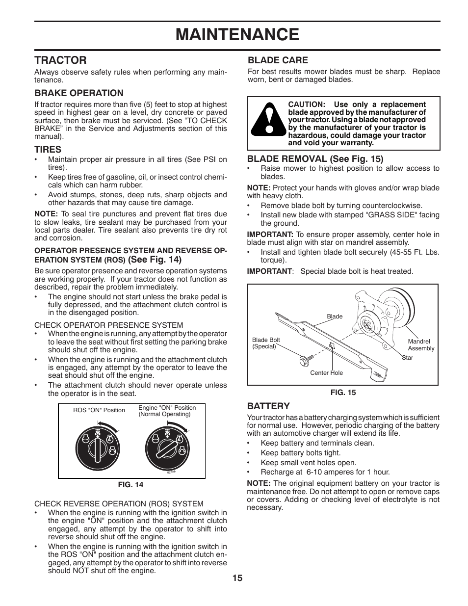 Maintenance, Tractor | Husqvarna 96045000901 User Manual | Page 15 / 48