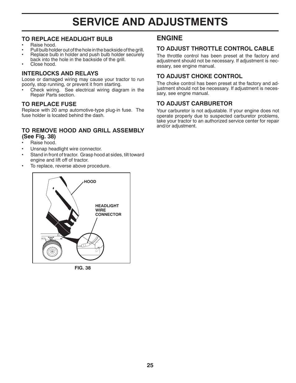 Service and adjustments, Engine | Husqvarna 96045000901 User Manual | Page 25 / 48
