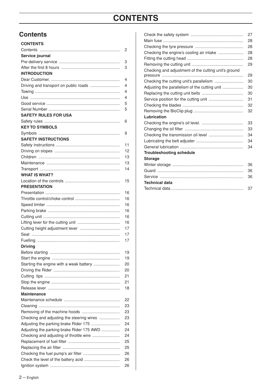 Husqvarna 175 AWD User Manual | Page 2 / 40