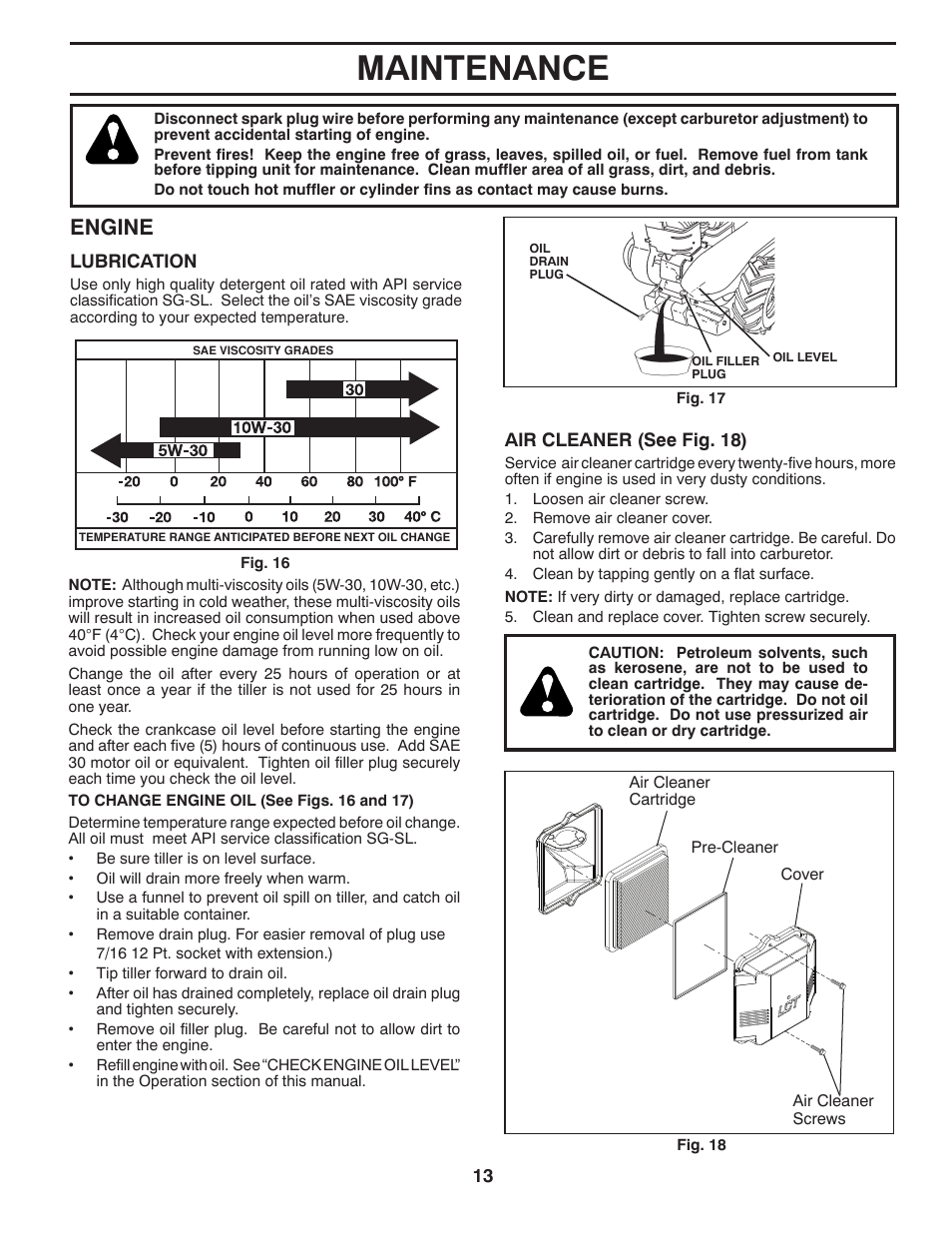 Maintenance, Engine | Husqvarna RTT900 User Manual | Page 13 / 29
