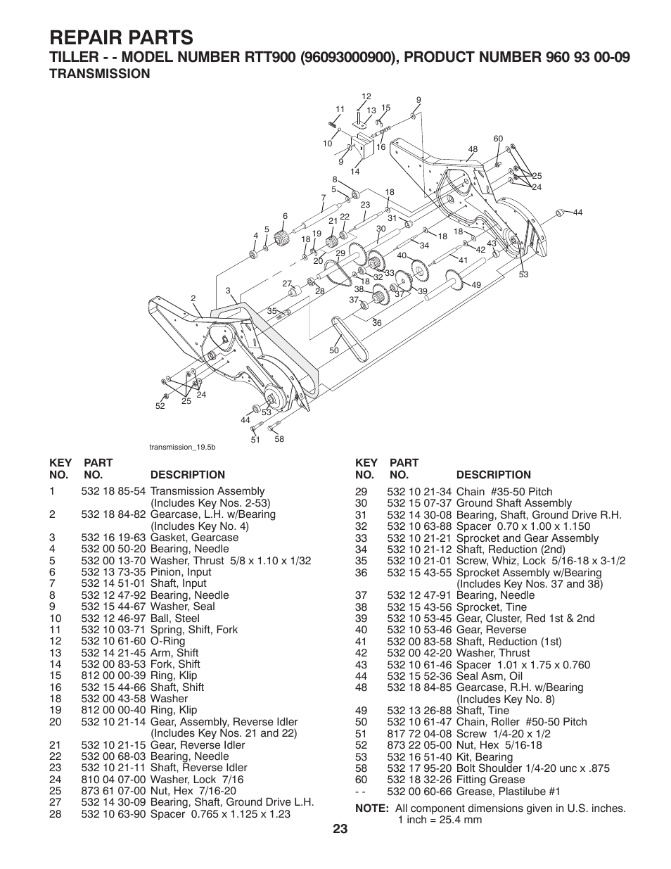 Transmission, Repair parts | Husqvarna RTT900 User Manual | Page 24 / 29