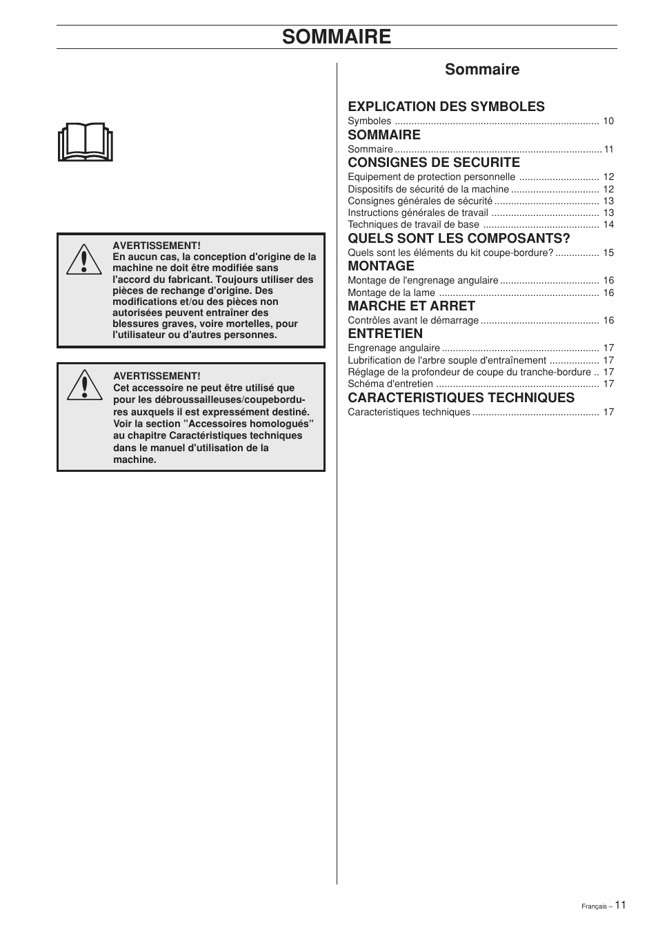 Sommaire | Husqvarna Edger Attachment User Manual | Page 11 / 28