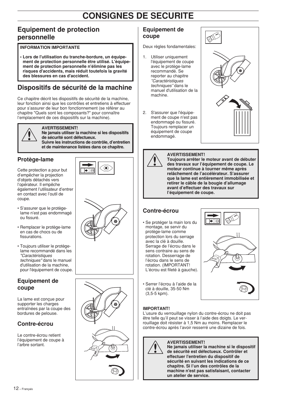 Consignes de securite | Husqvarna Edger Attachment User Manual | Page 12 / 28