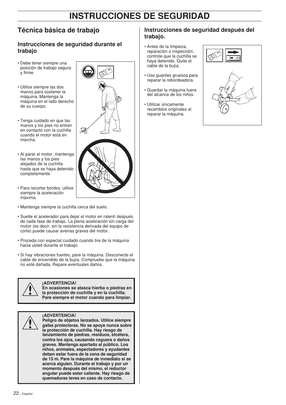 Instrucciones de seguridad, Técnica básica de trabajo | Husqvarna Edger Attachment User Manual | Page 22 / 28