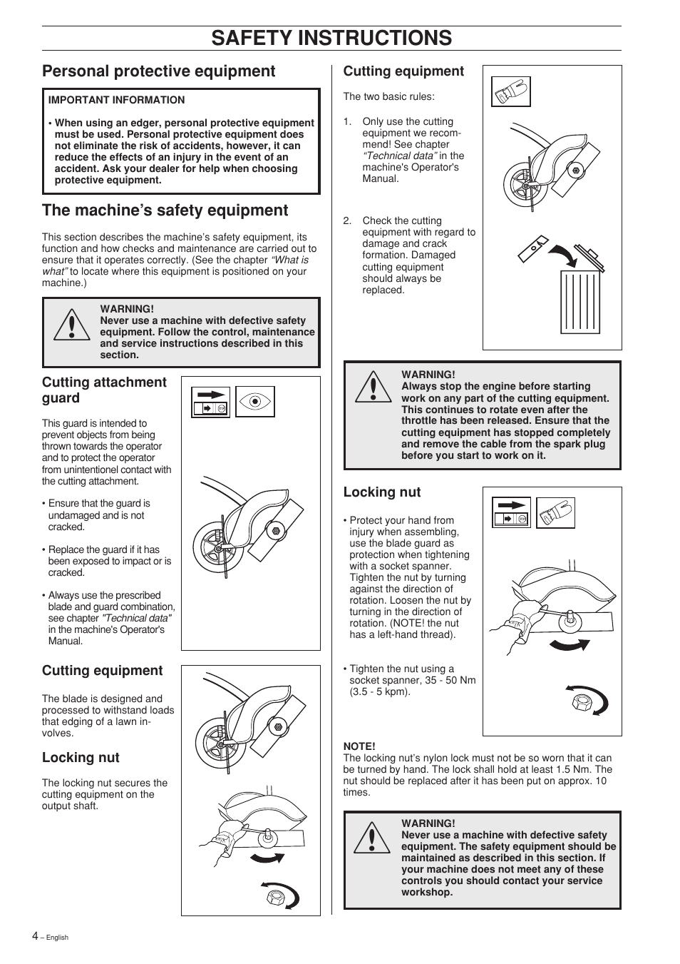 Safety instructions | Husqvarna Edger Attachment User Manual | Page 4 / 28