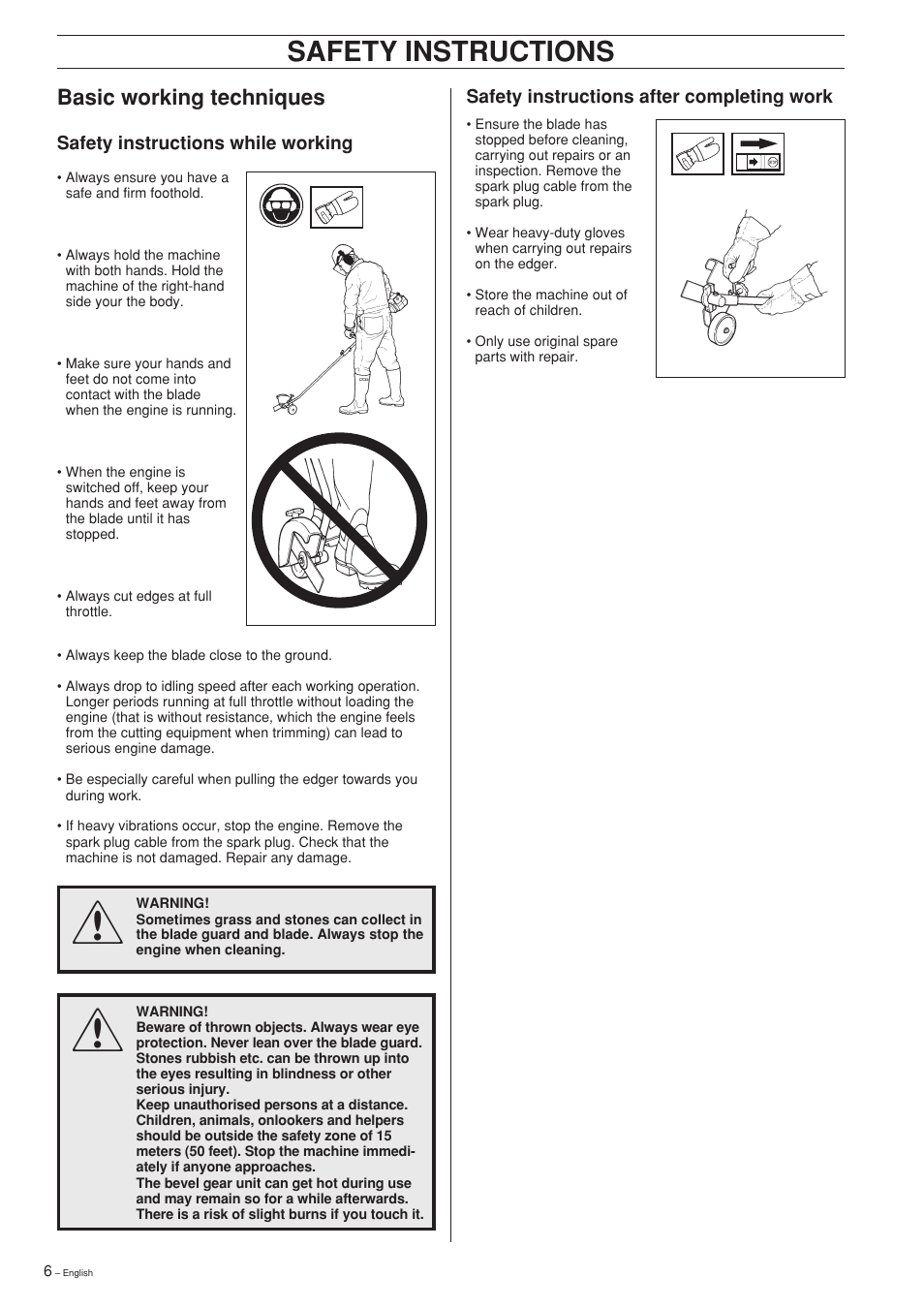 Safety instructions, Basic working techniques | Husqvarna Edger Attachment User Manual | Page 6 / 28