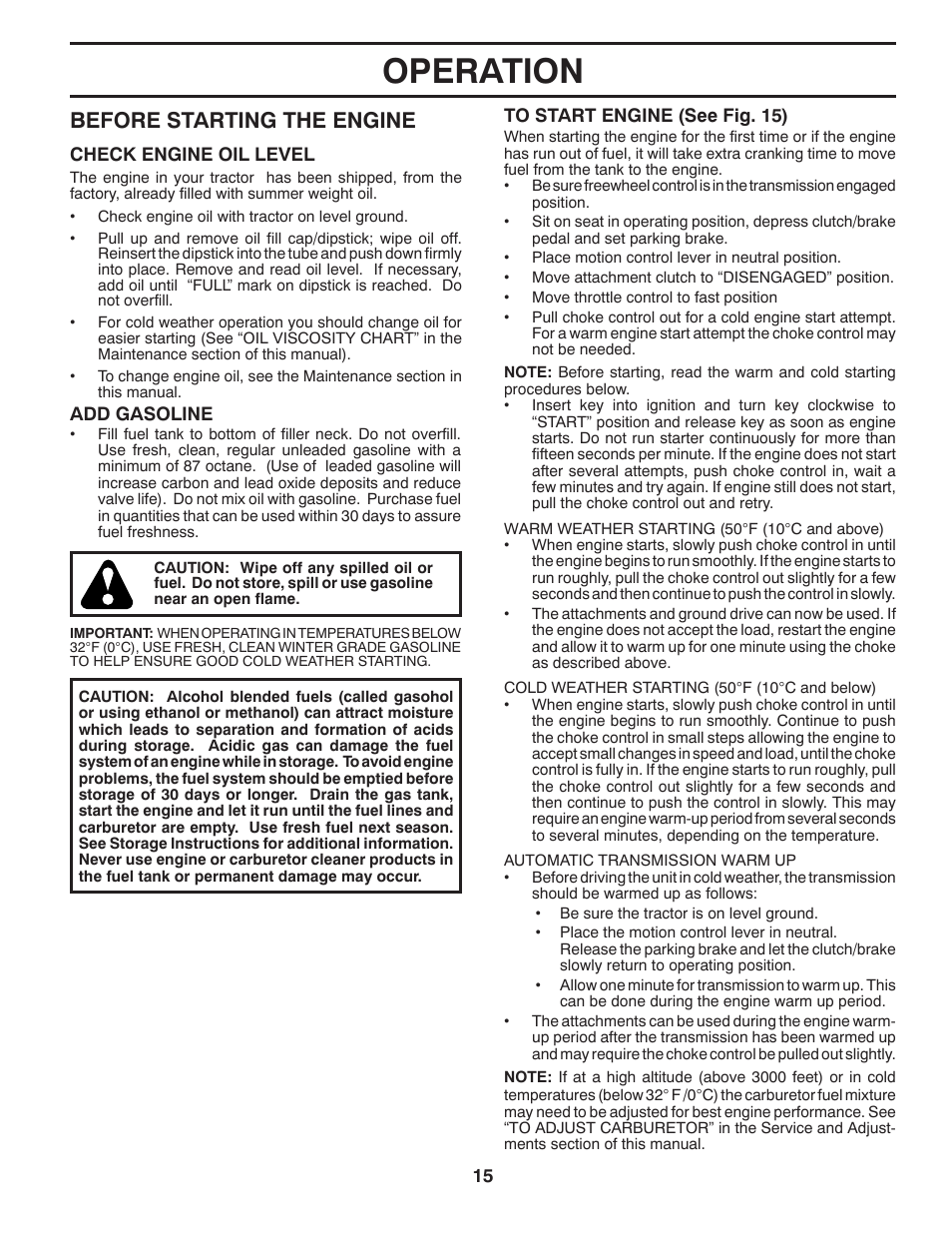 Operation, Before starting the engine | Husqvarna 532 44 02-80 User Manual | Page 15 / 48