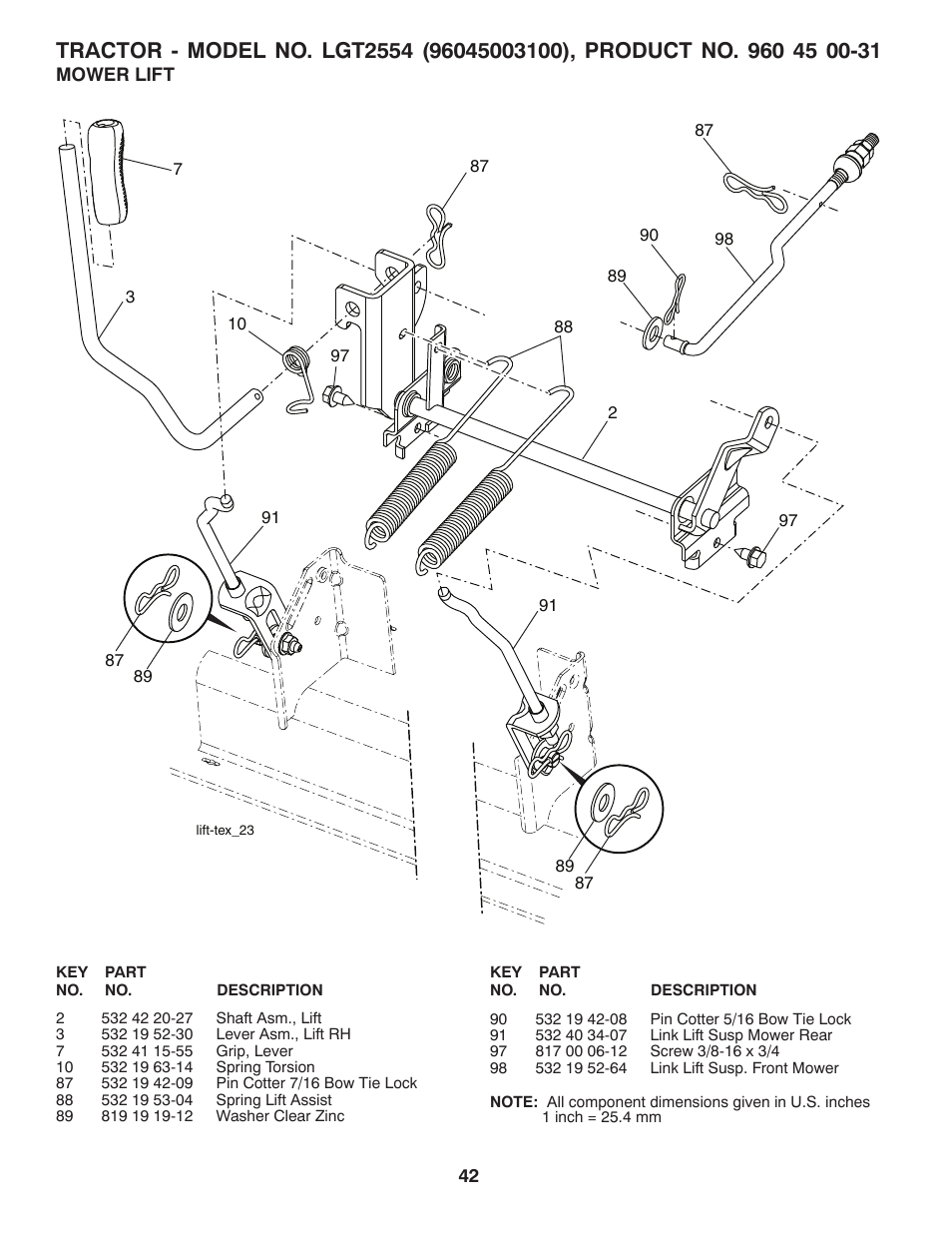 Mower lift | Husqvarna 532 44 02-80 User Manual | Page 42 / 48