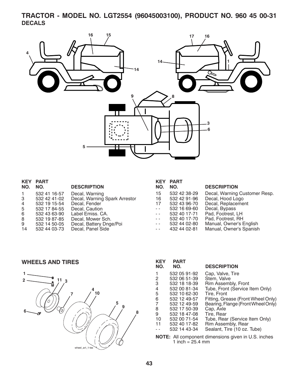 Decals, Wheels and tires | Husqvarna 532 44 02-80 User Manual | Page 43 / 48
