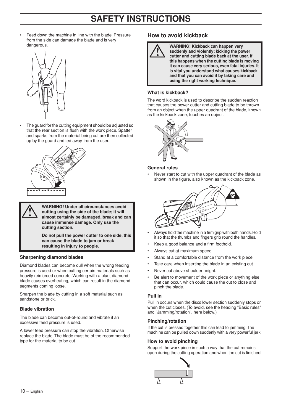 How to avoid kickback, Safety instructions | Husqvarna K960 User Manual | Page 10 / 24
