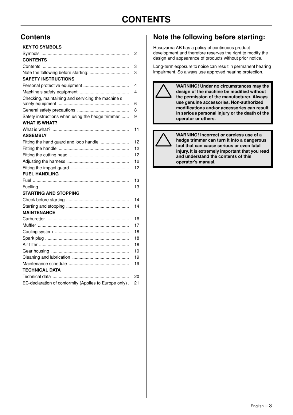 Husqvarna 325HE4X User Manual | Page 3 / 22