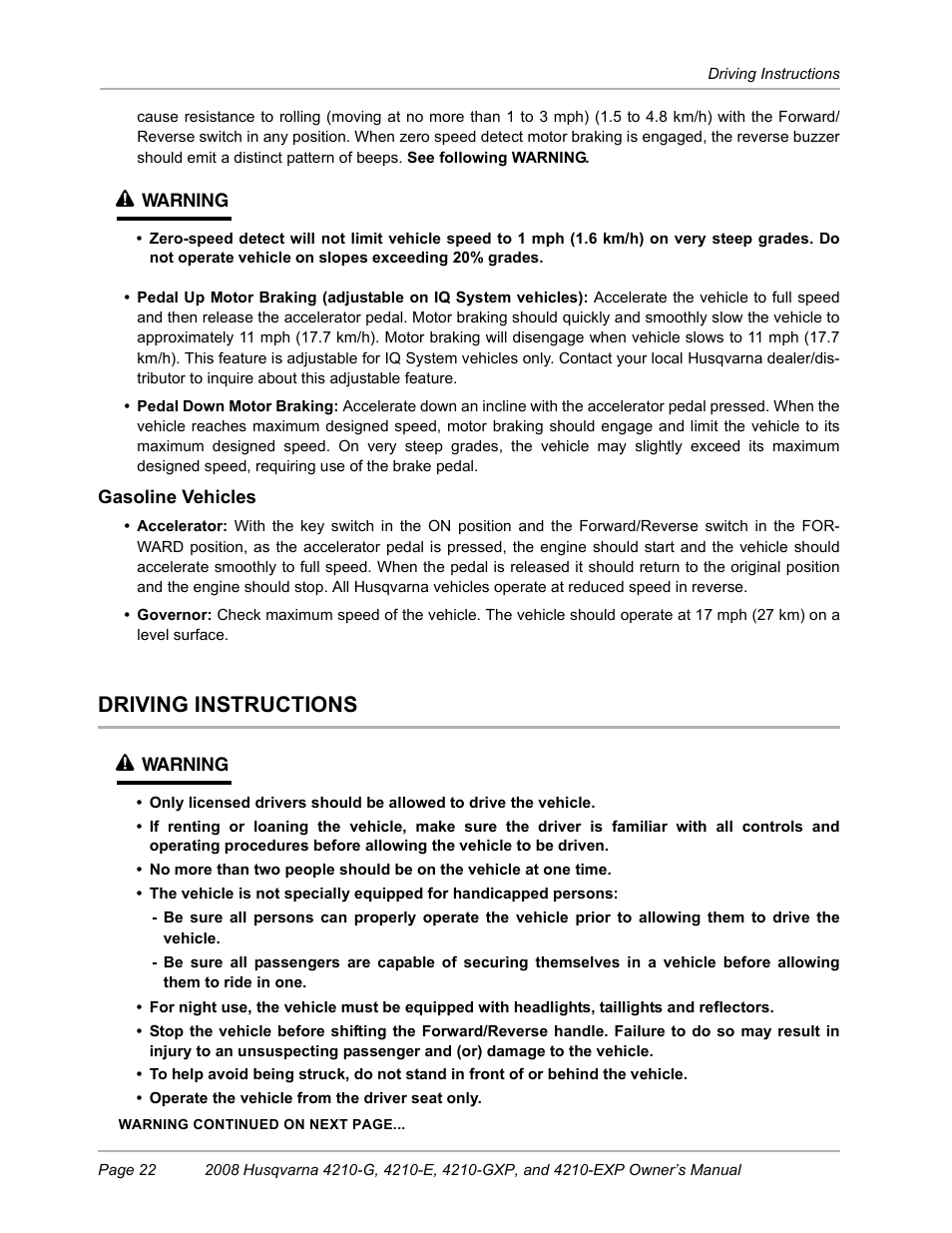 Driving instructions, Driving instructions ý | Husqvarna FOREST AND GARDEN HUV4210-G User Manual | Page 24 / 64