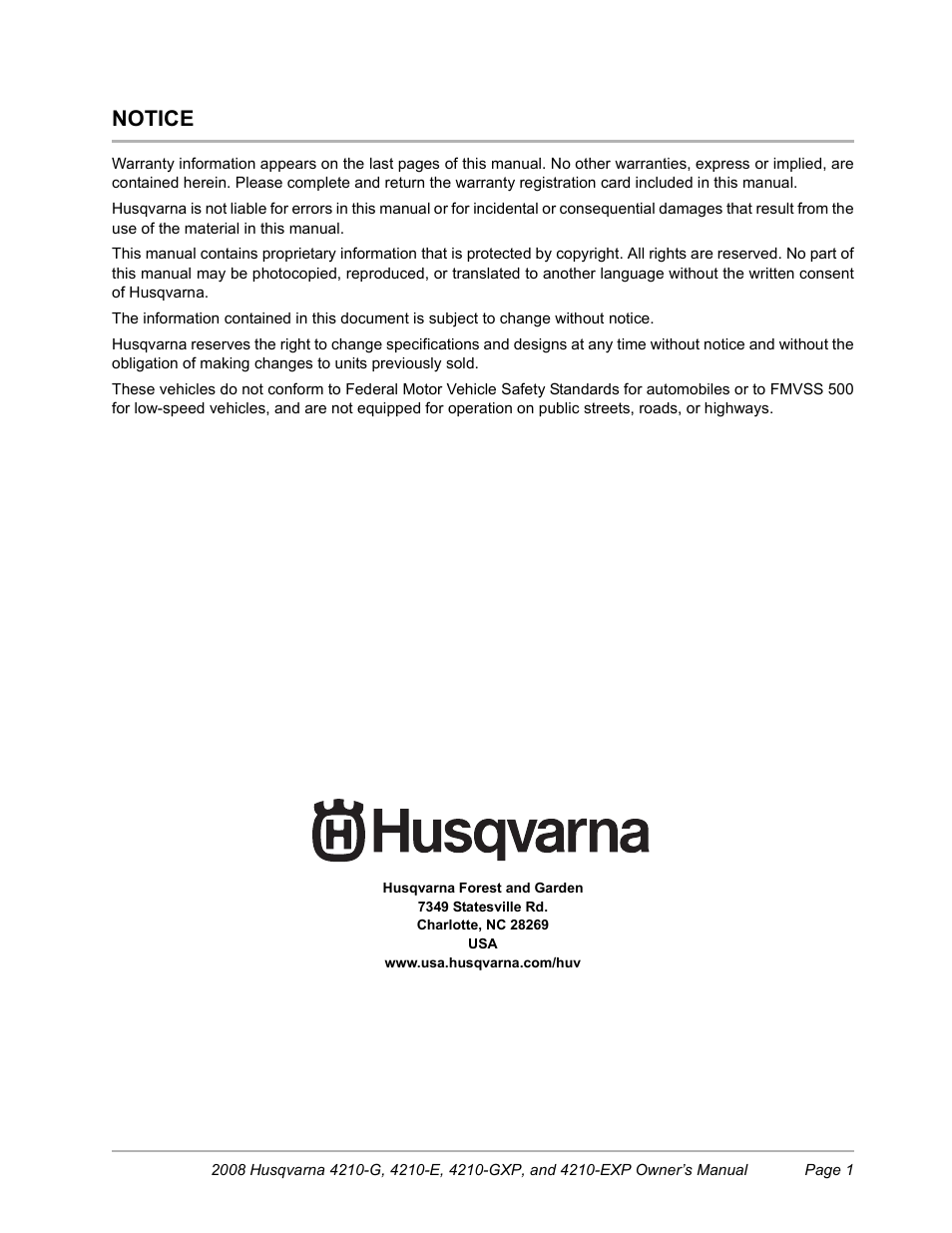 Notice | Husqvarna FOREST AND GARDEN HUV4210-G User Manual | Page 3 / 64